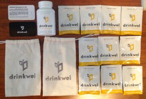 Package includes: One full-size bottle of Drinkwel vitamins, ten travel packet servings, and each comes in their own little tote bag. *Capsules are vegetarian*