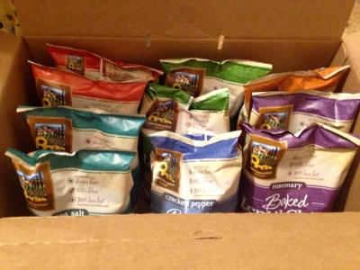 A giveaway I recently won, a case of lentil chips. So fun!