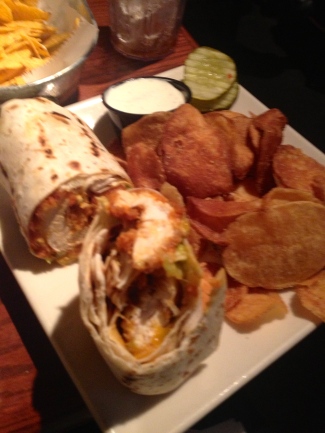 And a buffalo chicken wrap and homemade chips. Not the prettiest picture, but it was delicious and I had leftovers for lunch on Saturday!